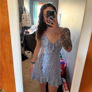 Blue Heart Pattern Wrap Dress